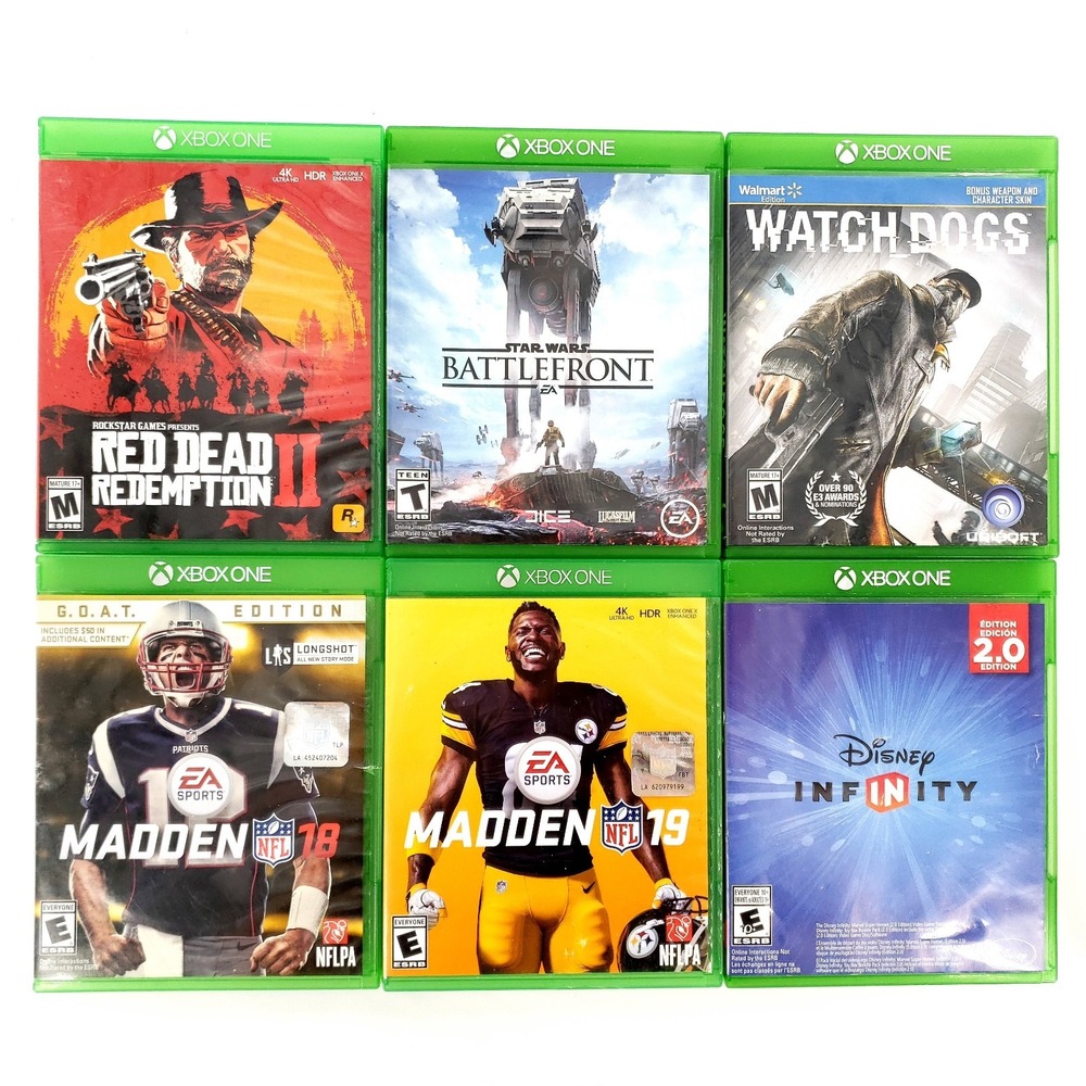 Microsoft Xbox One Games Lot Of 6 Red Dead II, Battlefront, Watch Dogs, Madden